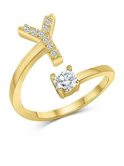 Zelaro Zirkonia Ring mit Initialen Gold | Pärchen Ringe für Mädchen Geschenk für Freundin, Freund | Ring mit Buchstabe | Frauen Ring als Schmuck Ringe zum Jahrestag | Verstellbare Ringe in Gold (Y) von Zelaro