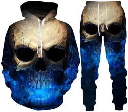 Zelbuck Jogging 3d Totenkopf Kapuzenpullover Zweiteiliges Set Skull Jogginganzug Für Herren Pullover 3d Druck Herren Winter Skull Pattern Jogging Anzug Polyester Trainingsanzug Sportanzug (A4,5XL) von Zelbuck