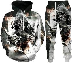 Zelbuck Jogging 3d Totenkopf Kapuzenpullover Zweiteiliges Set Skull Jogginganzug Für Herren Pullover 3d Druck Herren Winter Skull Pattern Jogging Anzug Polyester Trainingsanzug Sportanzug (A5,S) von Zelbuck