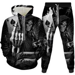 Zelbuck Jogging 3d Totenkopf Kapuzenpullover Zweiteiliges Set Skull Jogginganzug Für Herren Pullover 3d Druck Herren Winter Skull Pattern Jogging Anzug Polyester Trainingsanzug Sportanzug (A8,L) von Zelbuck