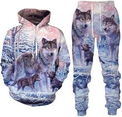 Zelbuck Unisex 3D Druck Wolf-Hoodie-Set Herren Damen Kapuzenpullover Bunt Langarm Sweatshirt S-6XL Hoodie Pullover Jacke Mit Kapuze (A1,M) von Zelbuck