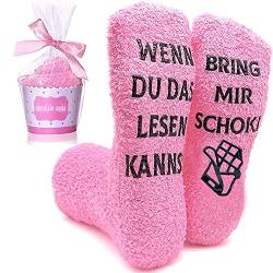 Zemolo Lustige Socken Geschenke für Frauen Kuschelsocken WENN DU DAS LESEN KANNST Socken Spruch Schoki Witzige Socken Damen Weihnachtssocken von Zemolo