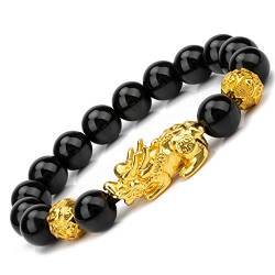 ZenBless Feng Shui Black Obsidian Bracelet Pixiu Bracelet for Women Men Pi Xiu Pi Yao Bracelet Sanskrit 12mm Beads Elasticity Sturdy and Durable Attract Lucky Wealthy Amulet Gift Success von ZenBless