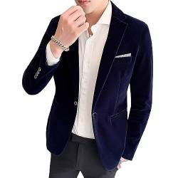 ZenaHa Blazer Herren, Herren Blazer Aus Samt, Schmale Passform, Warme Anzugjacke, EIN Knopf Anzugsmantel, Elegante Freizeitjacke, Hochzeitsfeier, Smoking Dinnerjacke, Marineblau, L von ZenaHa