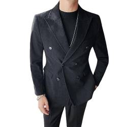 ZenaHa Sakko Herren, Elegante Cord Blazer Anzugjacke, Slim Fit Anzugjacke, Zweireihiger Anzugmantel, Trendige Freizeitjacke, Hochzeitsfeier, Smoking Dinnerjacke, Schwarz, XXL von ZenaHa