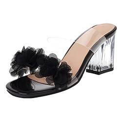 ZeniRuec Damen Höhe Ferse Transparent Sandalen Mode Block Chunky Heel Sommer Schuhe Square Toe Black Große 39 Asiatisch von ZeniRuec