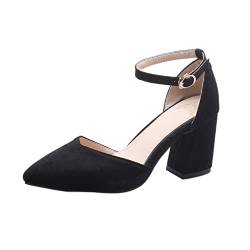 ZeniRuec Klassischer Damens Blockabsatz Mary Jane Schuhe Pointed Toe Pumps Höhen Chunky Heel Sandalen Black Große 33 Asiatisch von ZeniRuec