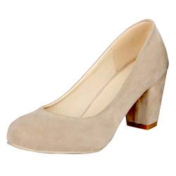 ZeniRuec Klassischer Mitte Blockabsatz Schuhe mit Absatz Kleid Schuhe Ohne Verschluss Pumps Beige Große 45 Asiatisch von ZeniRuec