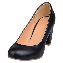 ZeniRuec Mode Blockabsatz Schuhe mit Absatz Runde Zehen Kleid Schuhe Ohne Verschluss Pumps Black Große 34 Asiatisch von ZeniRuec