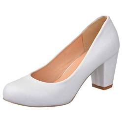 ZeniRuec Mode Blockabsatz Schuhe mit Absatz Runde Zehen Kleid Schuhe Ohne Verschluss Pumps White Große 39 Asiatisch von ZeniRuec