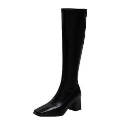 ZeniRuec Modern Knee High Boots Mid Chunky Block Heel Long Booties Back Zip Square Toe Tall Boots Black Size 32 Asian von ZeniRuec