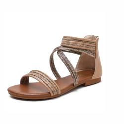 Zenithia Damen-Sommer-Freizeitsandalen,Gladiator-Sandalen,modische offene Zehen-Riemchen,Reißverschluss hinten,Knöchelriemen,flache Damen-Römerschuhe von Zenithia