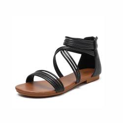 Zenithia Damen-Sommer-Freizeitsandalen,Gladiator-Sandalen,modische offene Zehen-Riemchen,Reißverschluss hinten,Knöchelriemen,flache Damen-Römerschuhe von Zenithia