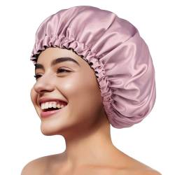 Zenssia Seidige Satinhaube zum Schlafen, Haarhaube für Frauen und Männer, verstellbare Schlafhaube für lockiges Haar, rosa / purpur, Large-X-Large von Zenssia