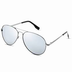 Zepsuni Sonnenbrille Herren Pilotenbrille Polarisiert Outdoor Unisex UV400 Pilot Polarisierte Sonnenbrille-Silber/Silber von Zepsuni