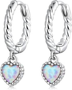 Silberne Ohrringe, modische Creolen for Damen, S925 Silber, bunte Opal-Herz-Ohrhänger, Regenbogen-Opal, kleine Huggie-Creolen, Knorpel-Ohrring, baumelnder Charm, Tropfen-Scharnier-Manschette for empfi von ZerHoc