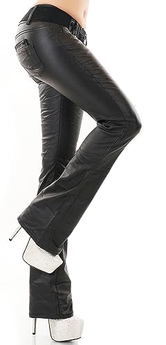 Zeralda Fashion Damen Bootcut Jeans Hose Schlaghose Kunstleder Lederimitat Wetlook mit Gürtel (as3, Alpha, s, Regular, Regular, Schwarz-3018) von Zeralda Fashion