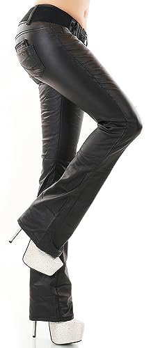 Zeralda Fashion Damen Bootcut Jeans Hose Schlaghose Kunstleder Lederimitat Wetlook mit Gürtel (as3, Alpha, x_l, Regular, Regular, Schwarz-3018) von Zeralda Fashion