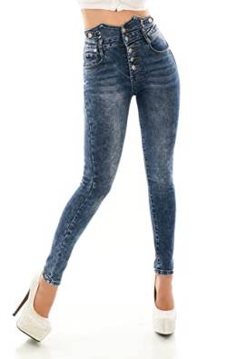 Zeralda Fashion Damen High Waist Jeans Hose Corsage Look hoher Bund Skinny Slim Fit Röhrenjeans XS-XL (as3, Alpha, m, Regular, Regular, Blau-2190) von Zeralda Fashion
