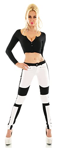 Zeralda Fashion Damen Hüft Hose Stretch Stoffhose Skinny Jeggings Treggings Bicolor schwarz weiß XS-XL (L/40, Weiß) von Zeralda Fashion