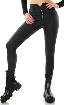 Zeralda Fashion Damen Jeans High Waist Hose Kunstleder Wet Look mattglänzend Skinny hoher Bund (XL, Schwarz/HM1001) von Zeralda Fashion