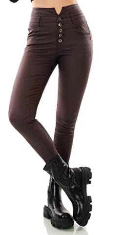 Zeralda Fashion Damen Jeans High Waist Hose Kunstleder Wet Look mattglänzend Skinny hoher Bund (XXL, Aubergine/Hm1001-6) von Zeralda Fashion