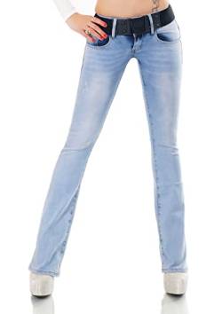 Zeralda Fashion Damen Jeans Hose Bootcut Schlag Denim Stretch Gürtel XS S M L XL (DE/NL/SE/PL, Alphanumerisch, S, Regular, Regular, W350-Hellblau) von Zeralda Fashion