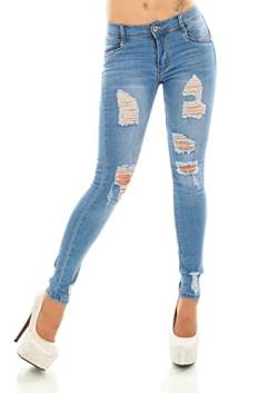 Zeralda Fashion Damen Jeans Hose Risse Fetzen Röhrenjeans Skinny Slim Fit Stretch XS S M L XL (as3, Alpha, m, Regular, Regular, Blau-3B) von Zeralda Fashion