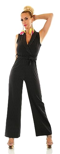 Zeralda Fashion Damen Nadelstreifen Overall V-Neck Business Jumpsuit Hosenanzug Einteiler Party mit Bindegürtel (Schwarz) von Zeralda Fashion