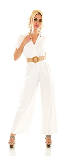 Zeralda Fashion Damen Overall V-Neck Jumpsuit Hosenanzug Einteiler Party Wickel Optik Gürtel (Weiß) von Zeralda Fashion