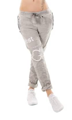 Zeralda Damen Hose Jogpants Baggy Boyfriend Freizeithose Schriftzug Zip Taschen 36-40 (Grau) von Zeralda