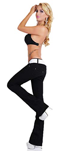 Zeralda Damen Hüftjeans Hose Schlaghose Bootcut Denim schwarz mit weißem Gürtel (L) von Zeralda