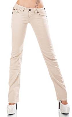 Zeralda Damen Jeans Hose gerade Straight Bootcut Flap Pocket Dicke Nähte Stretch 36-44 (Beige-16-101C-3, 42) von Zeralda