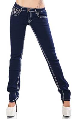 Zeralda Damen Jeans Hose gerade Straight Bootcut Flap Pocket Dicke Nähte Stretch 36-44 (Dunkelblau-101-7a, 36) von Zeralda