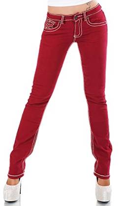 Zeralda Damen Jeans Hose gerade Straight Bootcut Flap Pocket Dicke Nähte Stretch 36-44 (dunkelrot-101-70, 42) von Zeralda