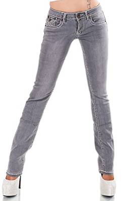 Zeralda Damen Jeans Hose gerade Straight Bootcut Flap Pocket Dicke Nähte Stretch 36-44 (grau-90-2A, 40) von Zeralda