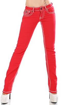 Zeralda Damen Jeans Hose gerade Straight Bootcut Flap Pocket Dicke Nähte Stretch 36-44 (rot-101-10A, 38) von Zeralda