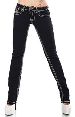 Zeralda Damen Jeans Hose gerade Straight Bootcut Flap Pocket Dicke Nähte Stretch 36-44 (schwarz-101e, 36) von Zeralda