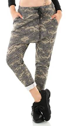 Zeralda Italy Damen Harem Sweat Hose Haremshose Jogpants Baggy Boyfriend Leopard Camouflage Blumen36-40 (Mod-029) von Zeralda