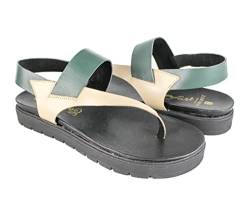 Zerimar Damen Naturleder Sandalen | Damen Sommerschuh | Flache Sandalen für Damen | Sommersandalen | Lässige flache Sandalen | Farbe Grün Beige Größe 39 von Zerimar