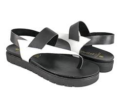 Zerimar Damen Naturleder Sandalen | Damen Sommerschuh | Flache Sandalen für Damen | Sommersandalen | Lässige flache Sandalen | Farbe schwarz weiß Größe 40 von Zerimar