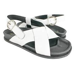 Zerimar Sommerlederschuhe | Sandalen für Damen | Damen Ledersandalen | Sommersandalen | Flache Damenschuhe | Ledersandalen | Farbe Weiß Größe 37 von Zerimar