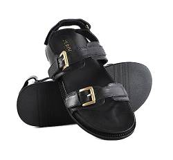 Zerimar Sommersandalen für Damen | Ledersandalen | Freizeitsandalen aus Naturleder | Sandalen mit doppelter Schnalle und Kleber für Damen | Farbe Schwarz | Größe 37 von Zerimar