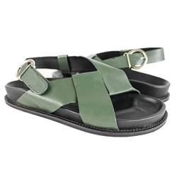 Zerimar Sommerschuhe | Sandalen aus Naturleder | Sandalen für Damen | Damen Ledersandalen | Sommersandalen | Flache Damenschuhe | Ledersandalen | Farbe Grün Größe 40 von Zerimar