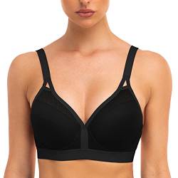 ZeroBound Damen Sport-BH High Impact Leicht Gefüttert Bügel V-Ausschnitt Full Figure Running Workout BHs, Schwarz, 85B von ZeroBound