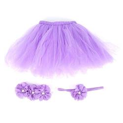 Baby Mädchen Tutu Rock, Neugeborener Rock Stirnband Umwickelte Brust Set Neugeborene Fotografie Rock Kleid Prop Ballett Tanz Dress Up Mit Blumen Stirnband(lila) von Zerodis