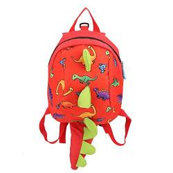 Zerodis Dinosaurier Rucksack Kinder Kinder Kleinkind Tasche Cartoon Rucksack Snack Lunchpaket Reiserucksack mit Sicherheitsgurt Leine für Vorschuljungen Mädchen(Rot) von Zerodis