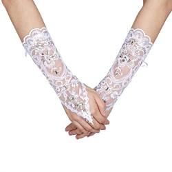 Zerodis Paar Braut Armstulpen Fingerlose Spitze mit Fingerschlaufe für Hochzeitsfeier Party(Beige) von Zerodis