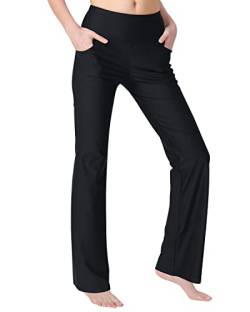 Zeronic Bootcut Yogahose für Damen mit Taschen, hohe Taille, Workout, Laufhose, Bauchkontrolle, lange Bootleg Arbeitshose, schwarz, 3X-Groß von Zeronic