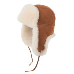 Zessano Unisex Fliegermütze aus Schafsleder, Russische Ushanka Trapper Winterfellmütze - Shearling 100% Leder Schaffell Hüte für Männer Frauen (Cognac, XL) von Zessano